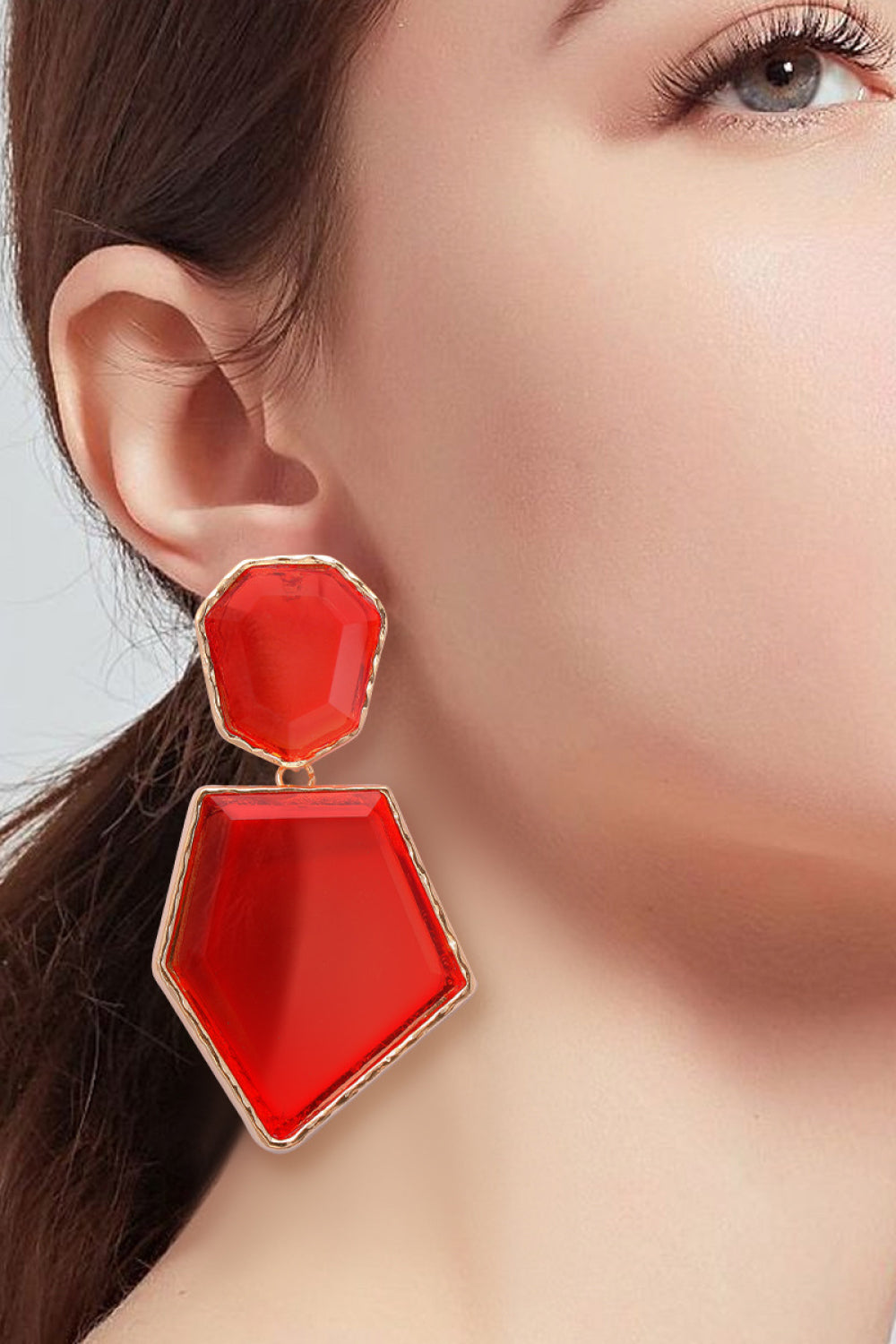 Geometrical Shape Zinc Alloy Frame Resin Dangle Earrings - Flyclothing LLC