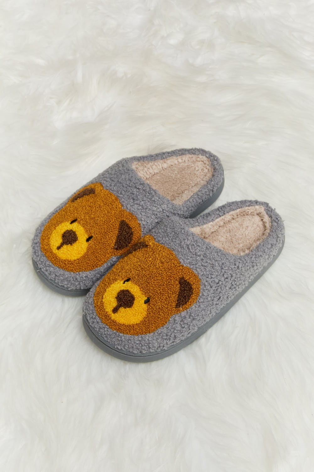 Melody Teddy Bear Print Plush Slide Slippers - Flyclothing LLC