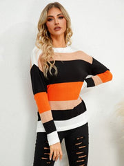 Striped Round Neck Dropped Shoulder Sweater - Flyclothing LLC