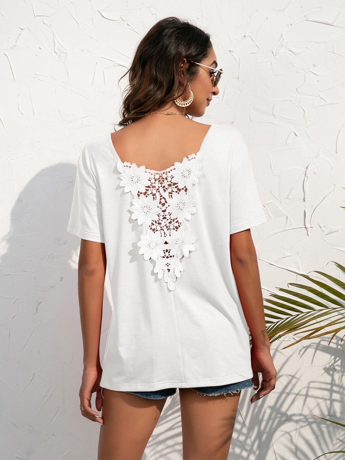 Lace Trim Short Sleeve Top - Flyclothing LLC