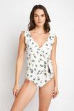 Marina West Swim Float On Ruffle Faux Wrap One-Piece in Daisy Cream - Flyclothing LLC