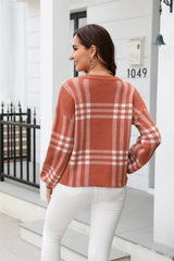 Printed Round Neck Dropped Shoulder Sweater - Flyclothing LLC