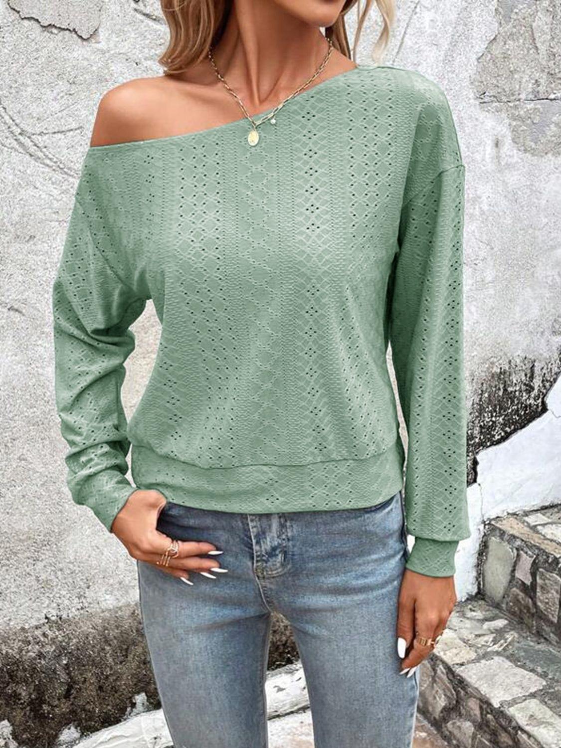 Eyelet Dropped Shoulder Blouse - Trendsi