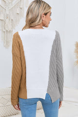 Contrast Color Dropped Shoulder Sweater - Flyclothing LLC