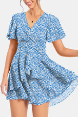 Surplice Neck Flutter Sleeve Dress - Flyclothing LLC