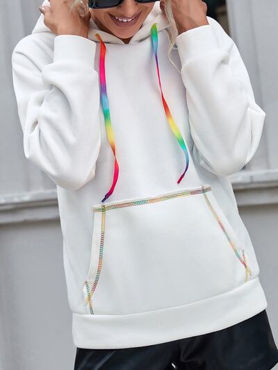 Contrast Stitching Drawstring Raglan Sleeve Hoodie - Flyclothing LLC