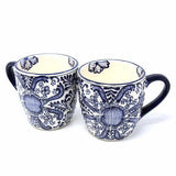 Rounded Mugs - Blue Flowers Pattern, Set of Two - Encantada - Flyclothing LLC