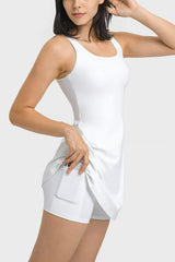 Square Neck Sports Tank Dress with Full Coverage Bottoms - Flyclothing LLC