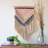 Handwoven Boho Wall Hanging, Pink with Cream Fringe - Flyclothing LLC