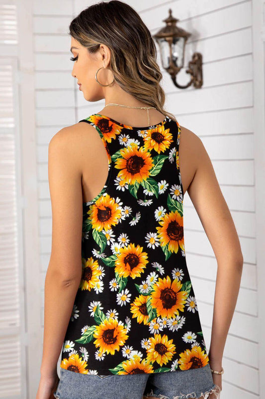 Floral Scoop Neck Tank Top - Flyclothing LLC