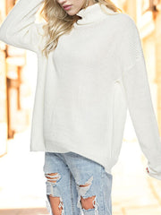 Turtleneck Drop Shoulder Long Sleeve Sweater - Flyclothing LLC