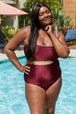 Marina West Swim Wave Break Contrast Trim One-Piece in Wine - Flyclothing LLC