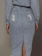 Distressed Slit Denim Skirt - Flyclothing LLC