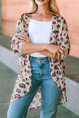 Printed Open Front Half Sleeve Cardigan - Flyclothing LLC