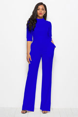 Mock Neck Tie-Waist Half Sleeve Jumpsuit - Flyclothing LLC