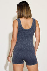 Zenana Ribbed Washed Round Neck Sleeveless Romper - Flyclothing LLC