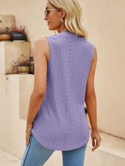 Eyelet Notched Tank - Trendsi