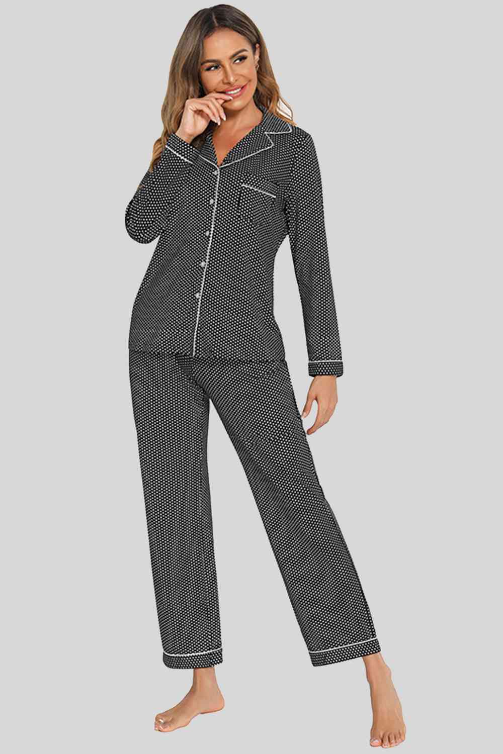 Collared Neck Loungewear Set with Pocket - Flyclothing LLC