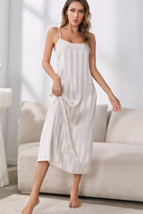 Striped Flounce Sleeve Open Front Robe and Cami Dress Set - Flyclothing LLC