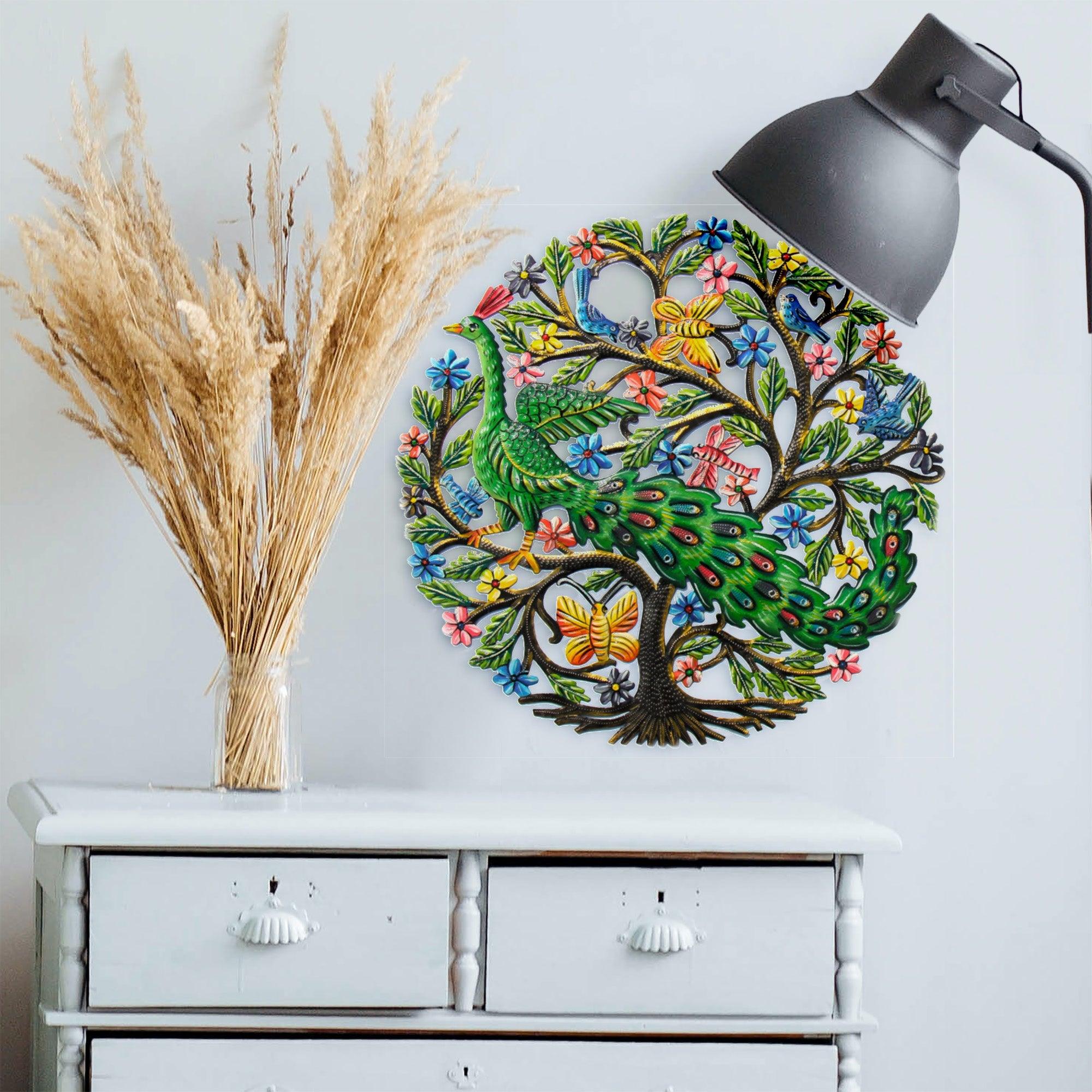 Peacock in Tree Haitian Metal Drum Wall Art - Flyclothing LLC