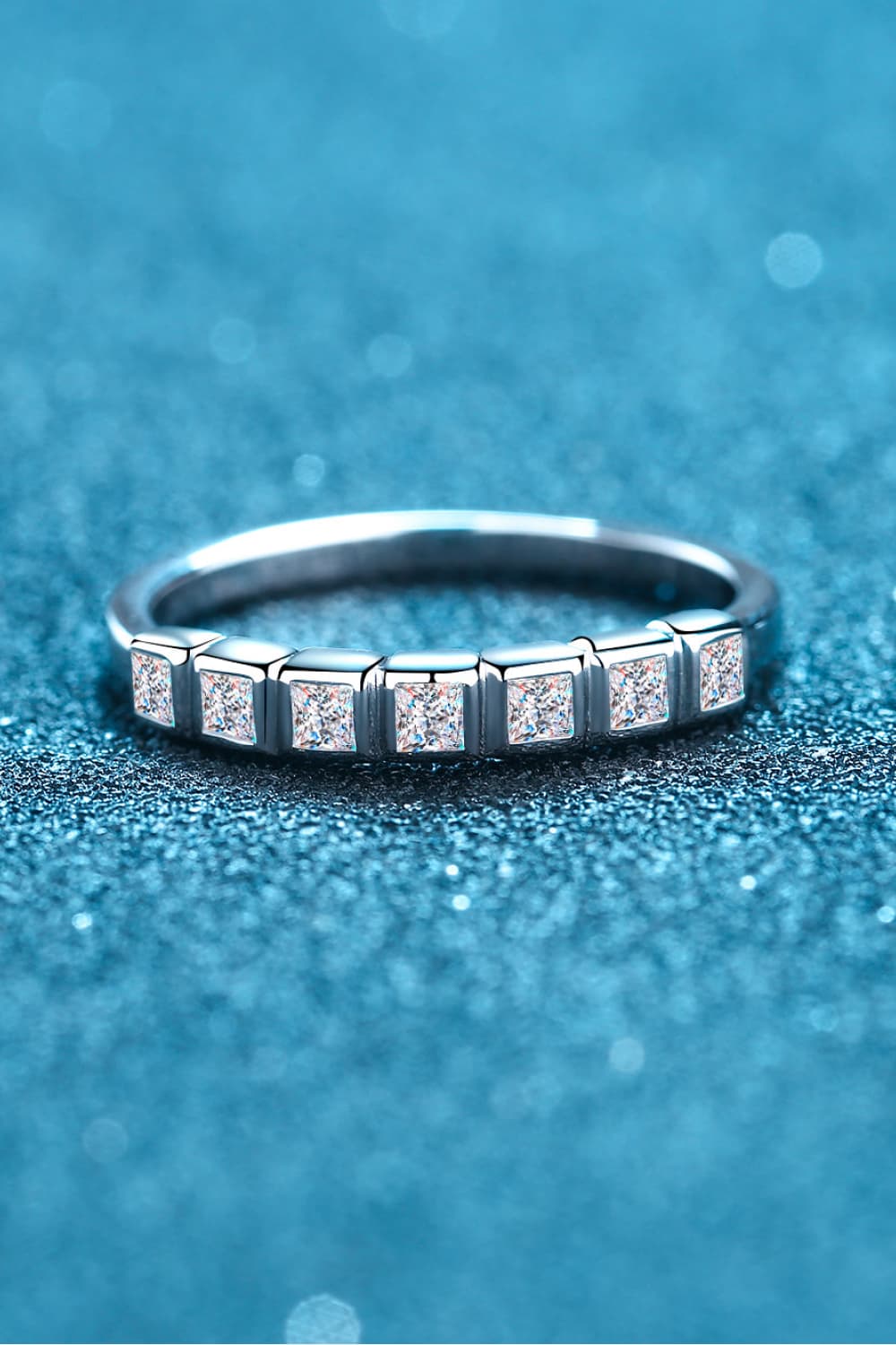 Moissanite Rhodium-Plated Half-Eternity Ring - Flyclothing LLC