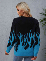 Printed Round Neck Long Sleeve Sweater - Flyclothing LLC