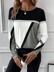 Contrast Round Neck Long Sleeve T-Shirt - Trendsi