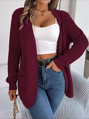 Open Front Long Sleeve Cardigan with Pockets - Flyclothing LLC