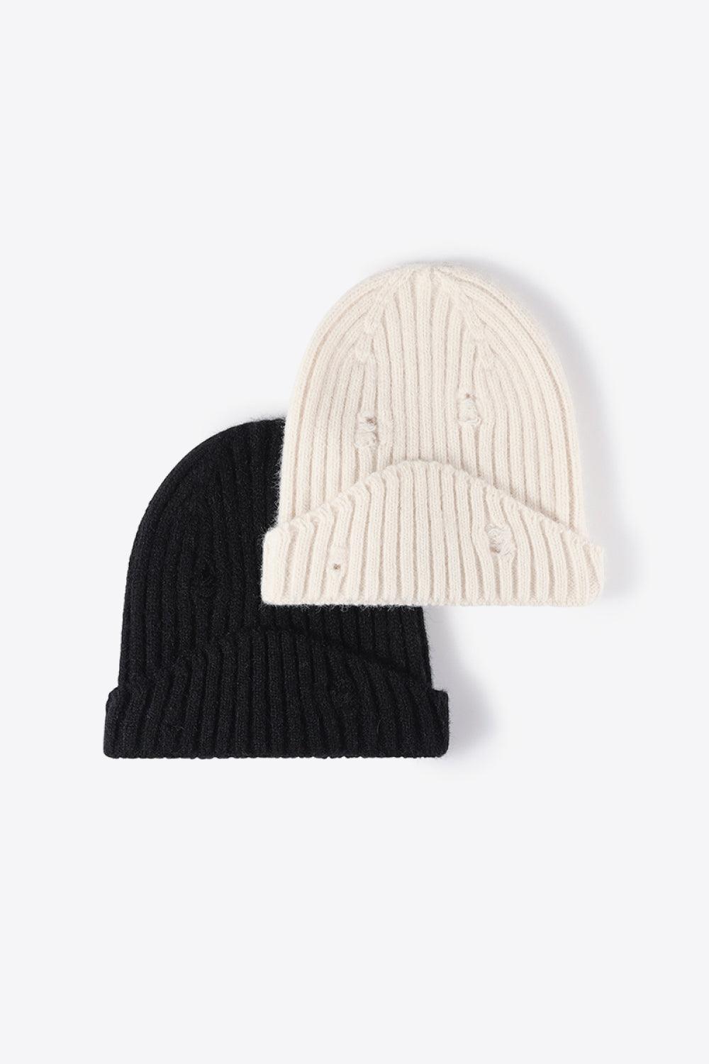 Distressed Rib-Knit Beanie - Flyclothing LLC