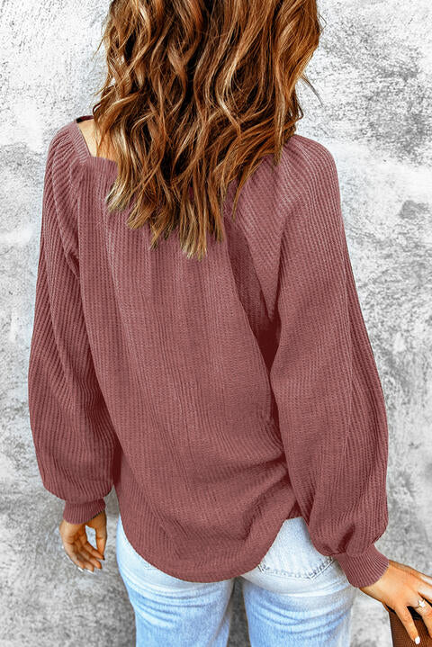 Square Neck Waffle-Knit Top - Flyclothing LLC