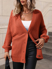 Button Down Horizontal-Ribbing Longline Cardigan - Flyclothing LLC