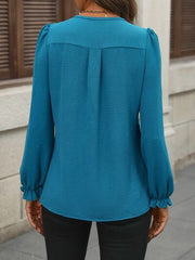 Notched Flounce Sleeve Blouse - Flyclothing LLC