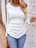 Textured Ruched V-Neck Long Sleeve T-Shirt - Trendsi