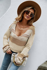 Color Block Scoop Neck Dropped Shoulder Sweater - Trendsi