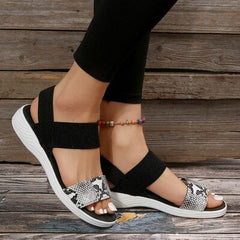 PU Leather Open Toe Low Heel Sandals - Trendsi