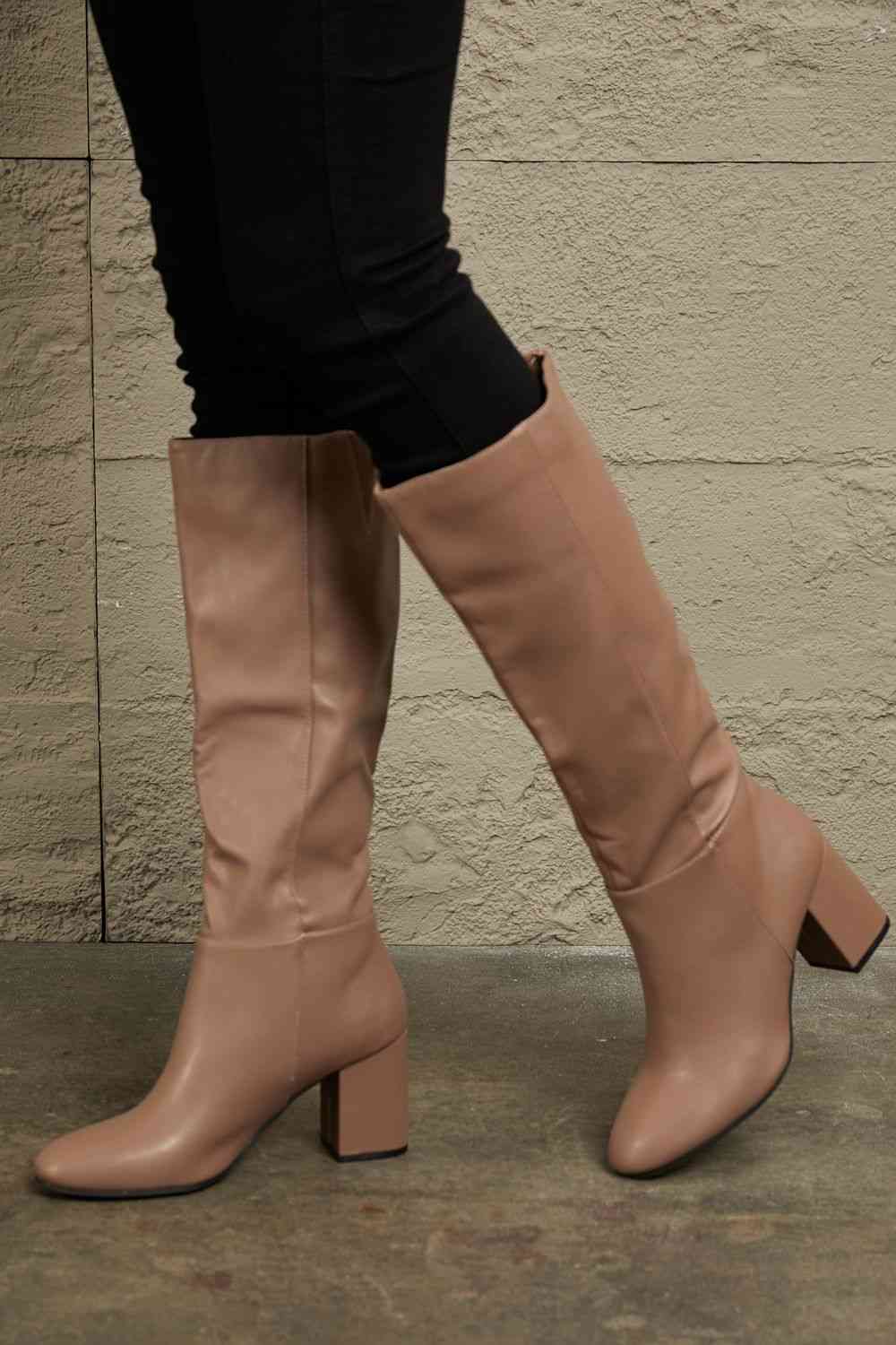 East Lion Corp Block Heel Knee High Boots - Flyclothing LLC