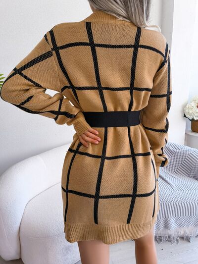 Plaid Round Neck Dropped Shoulder Sweater Dress - Flyclothing LLC