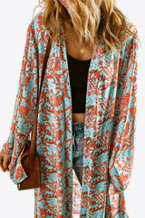 Printed Open Front Duster Cardigan - Flyclothing LLC