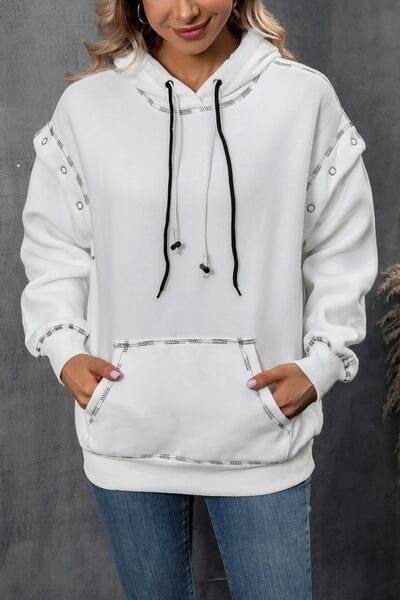 Drawstring Kangaroo Pocket Dropped Shoulder Hoodie - Trendsi