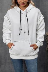 Drawstring Kangaroo Pocket Dropped Shoulder Hoodie - Flyclothing LLC