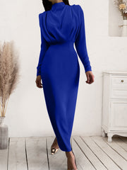 Ruched Turtleneck Long Sleeve Dress - Flyclothing LLC