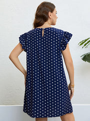 Plus Size Polka Dot Round Neck Dress - Flyclothing LLC