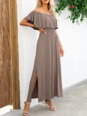 Off-Shoulder Slit Maxi Dress - Flyclothing LLC