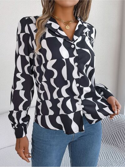 Printed Button Up Long Sleeve Shirt - Flyclothing LLC