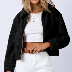 Long Sleeve Collared Neck Sherpa Jacket - Flyclothing LLC