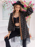 Printed Fringe Detail Cardigan - Trendsi