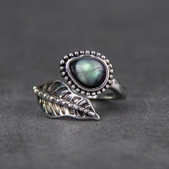 Alloy Moonstone Leaf Bypass Ring - Trendsi