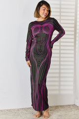 Cutout Round Neck Long Sleeve Maxi Dress - Flyclothing LLC