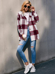 Plaid Dropped Shoulder Hooded Jacket - Flyclothing LLC