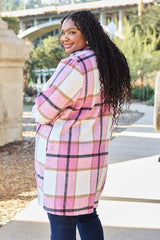 Double Take Full Size Plaid Button Up Lapel Collar Coat - Flyclothing LLC